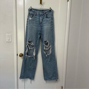American Eagle Curvy Super High-Rise Baggy Jeans | Size 8 Long | Distressed